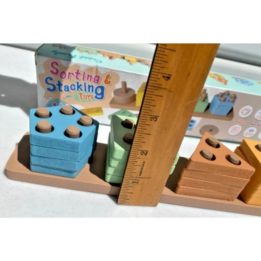 Kekristv Montessori Wooden Shapes Sorting, Stacking, Colors Puzzle Learn Toddler